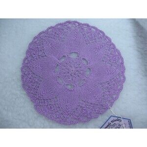 New Knitted Purple Flower Doily Coaster 100% Cotton Handmade Home Decor